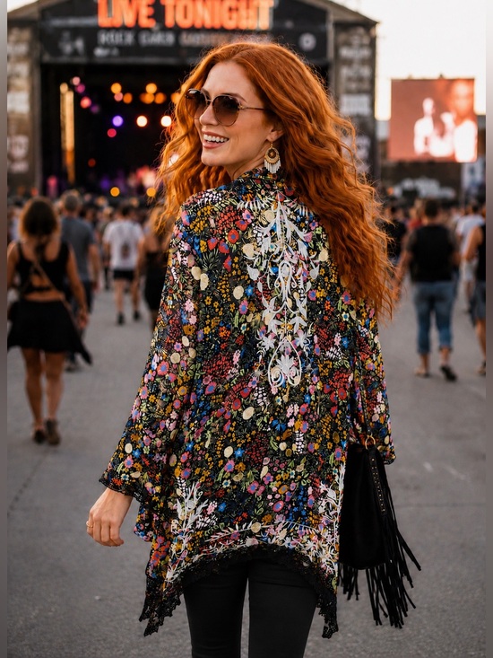 Sundance Other - Sundance Floral Embroidered Cardigan Kimono | Boho Open Front Lace Trim | Women